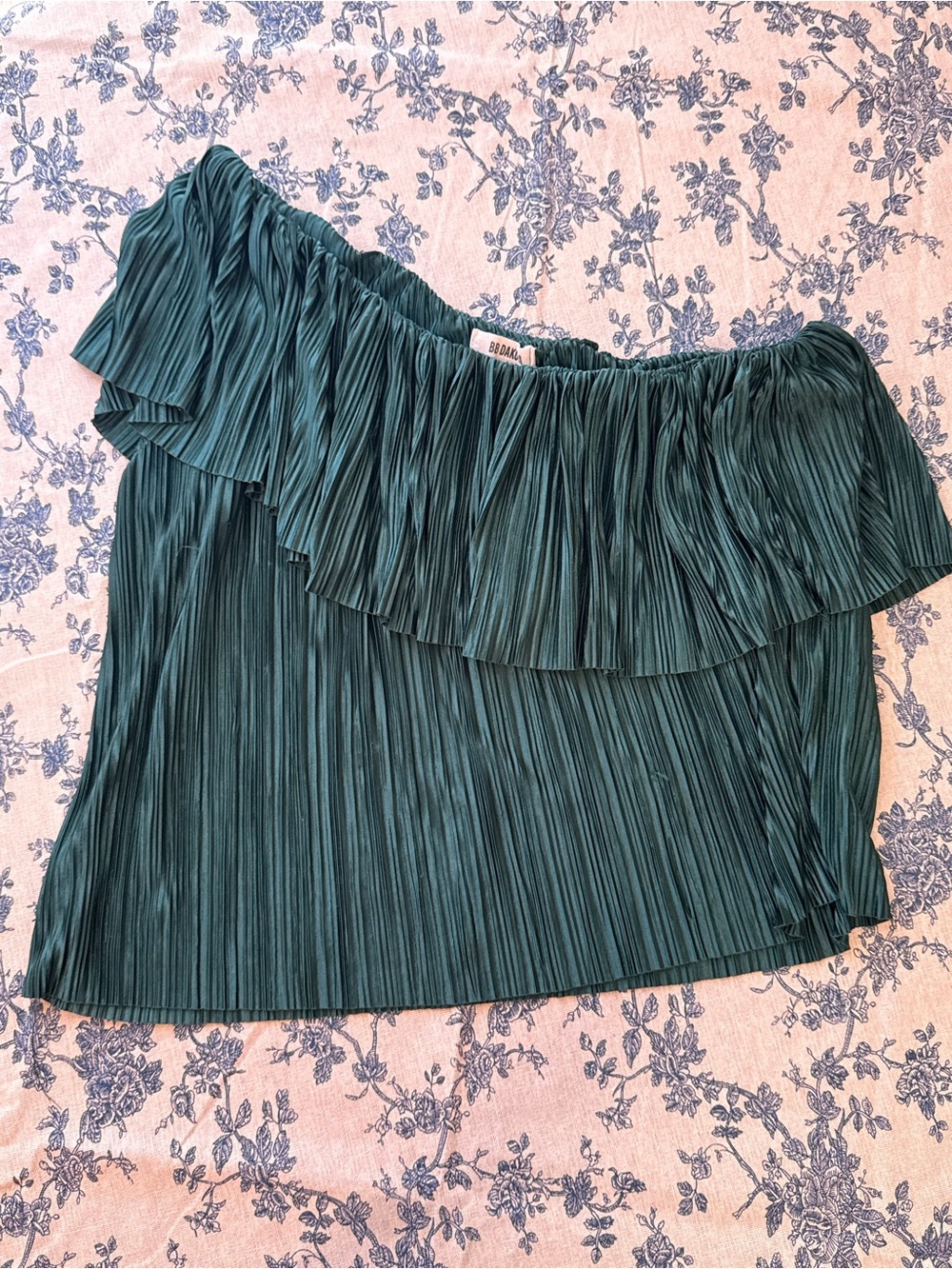 BB Dakota Teal One-Shoulder Pleated Ruffle Top